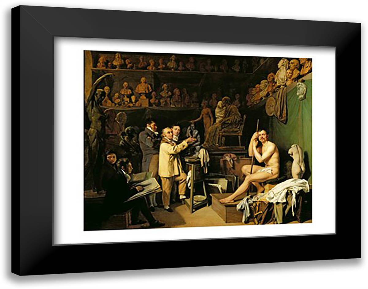 The Studio of Jean Antoine Houdon 28x22 Black Modern Wood Framed Art Print Poster by Boilly, Louis-Leopold