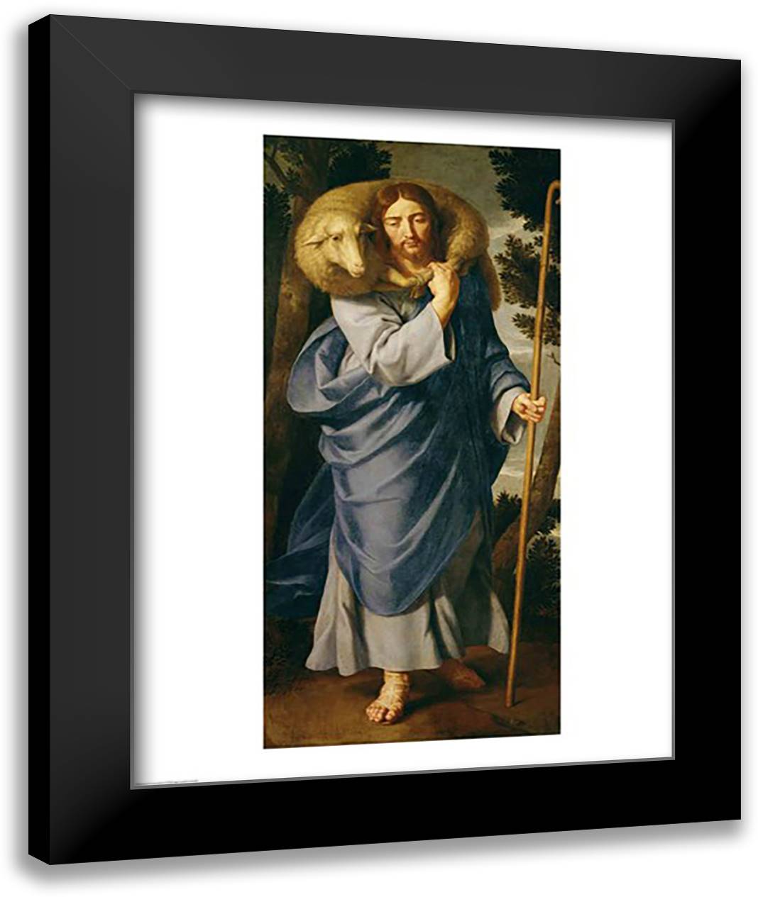 The Good Shepherd 22x28 Black Modern Wood Framed Art Print Poster by Champaigne, Philippe De