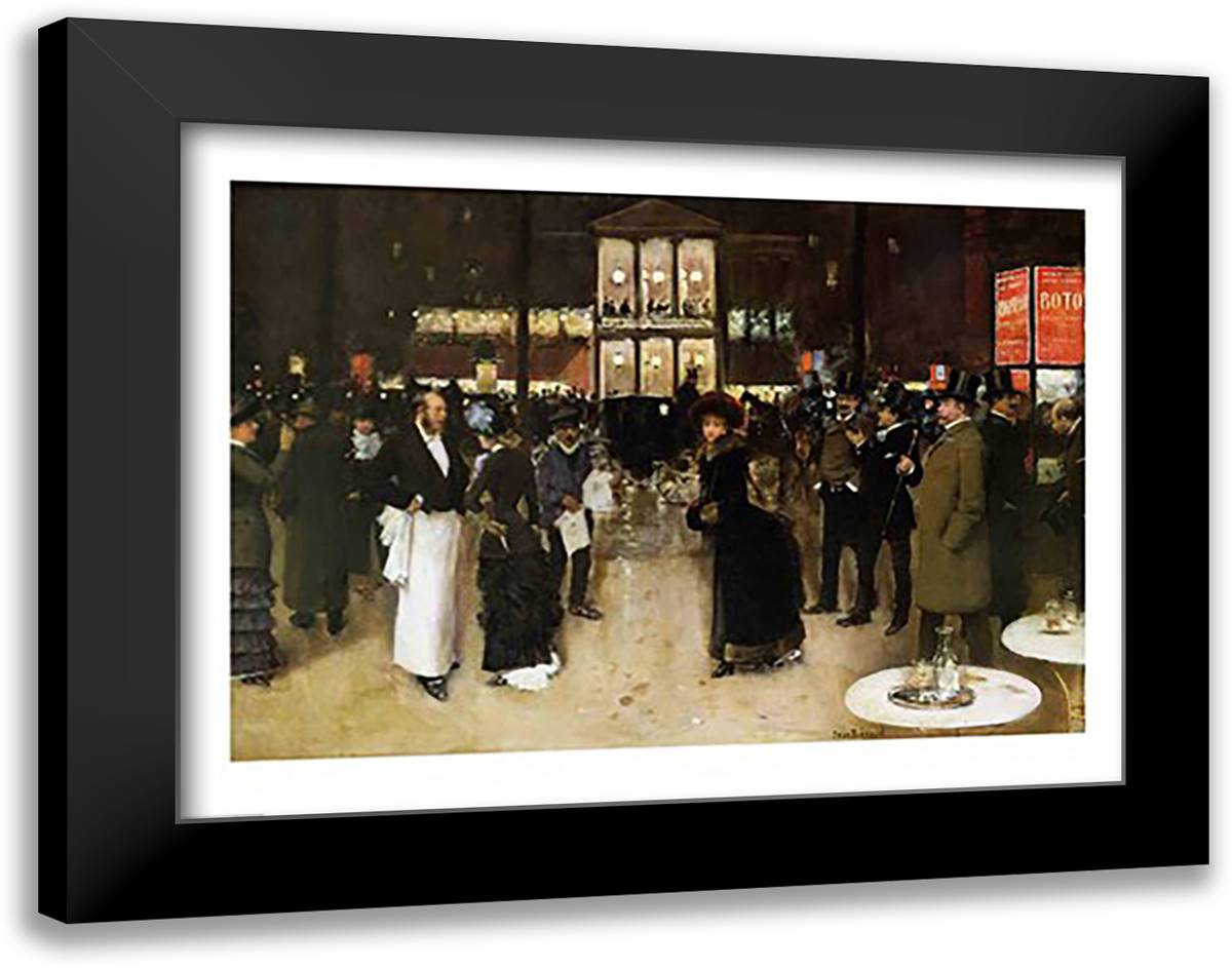 The Boulevard at Night 28x22 Black Modern Wood Framed Art Print Poster by Beraud, Jean
