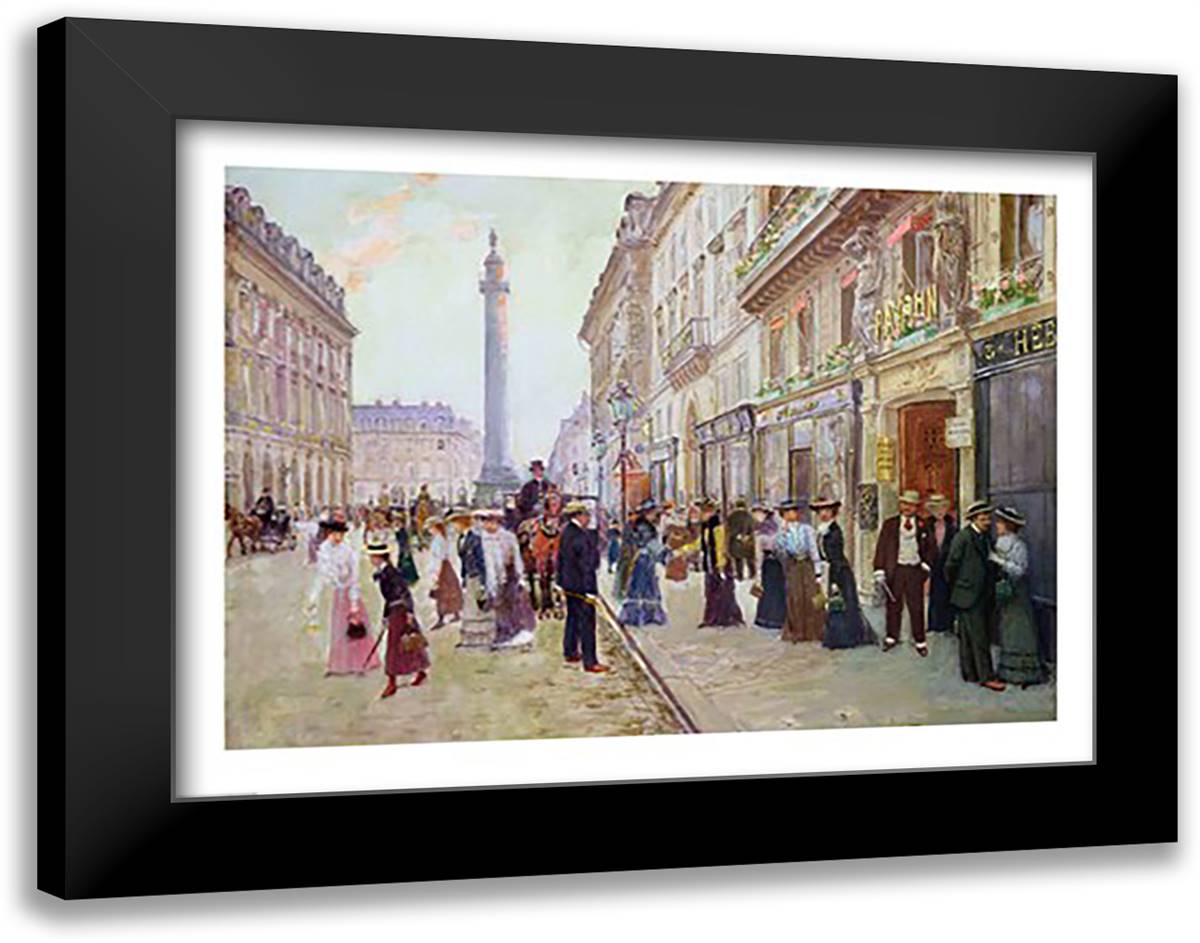 Workers leaving the Maison Paquin 28x22 Black Modern Wood Framed Art Print Poster by Beraud, Jean