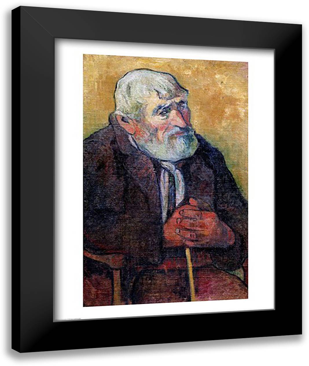 Portrait of an Old Man with a Stick, 1889-90 22x28 Black Modern Wood Framed Art Print Poster by Gauguin, Paul