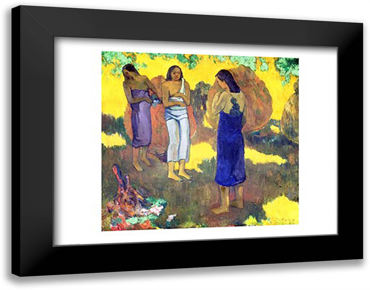 Three Tahitian Women against a Yellow Background, 1899 28x22 Black Modern Wood Framed Art Print Poster by Gauguin, Paul
