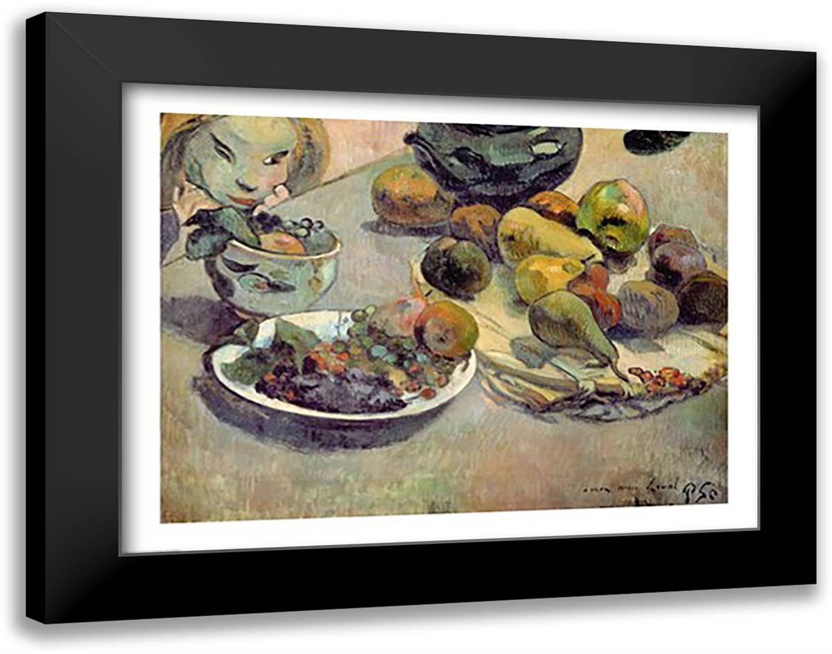 Still Life with Fruit, 1888 28x22 Black Modern Wood Framed Art Print Poster by Gauguin, Paul