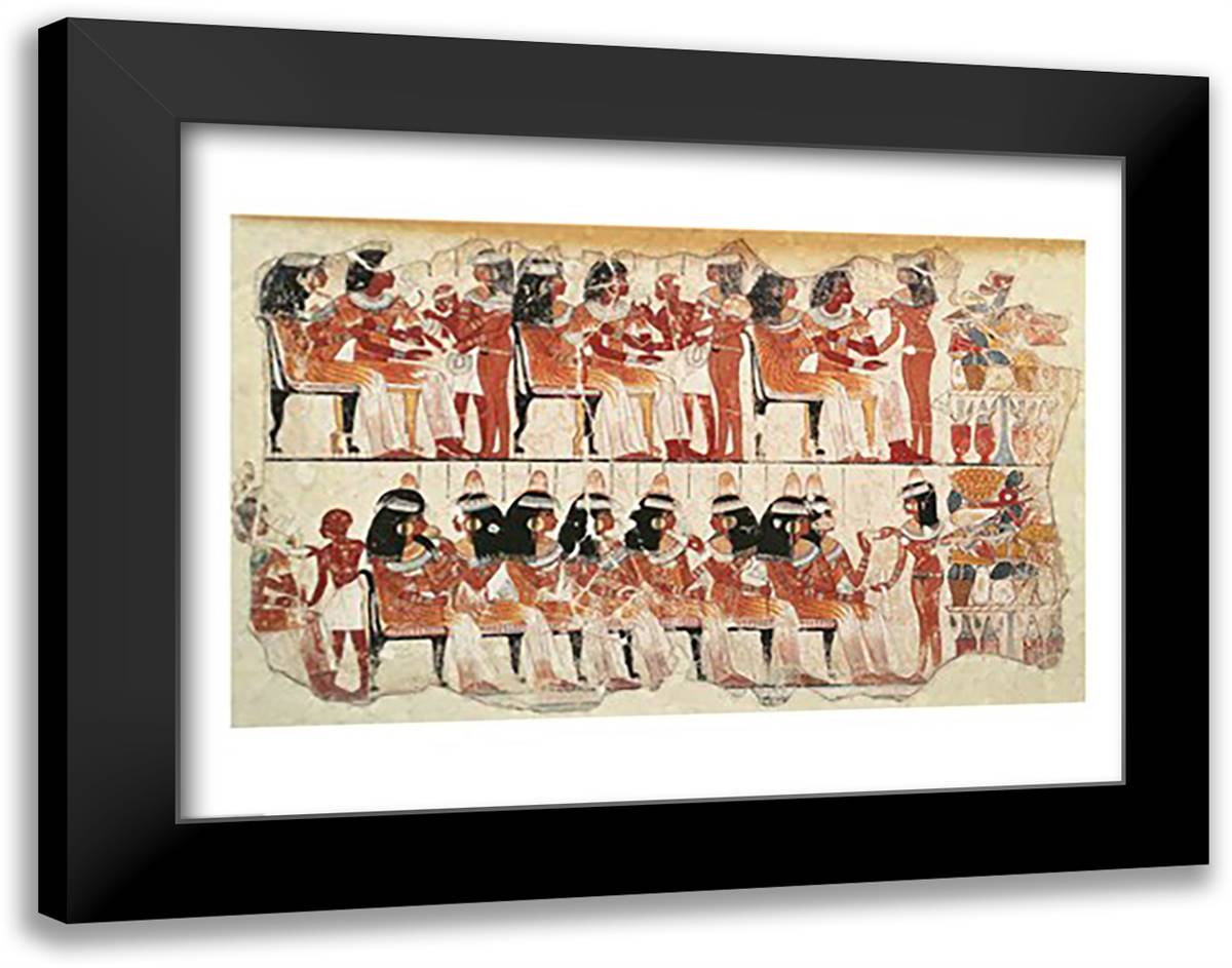 Banquet scene, from Thebes 28x22 Black Modern Wood Framed Art Print Poster