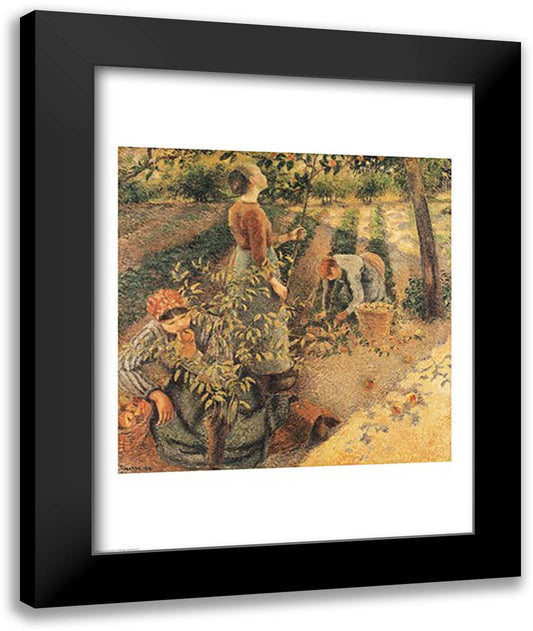 The Apple Pickers, 1886 22x28 Black Modern Wood Framed Art Print Poster by Pissarro, Camille