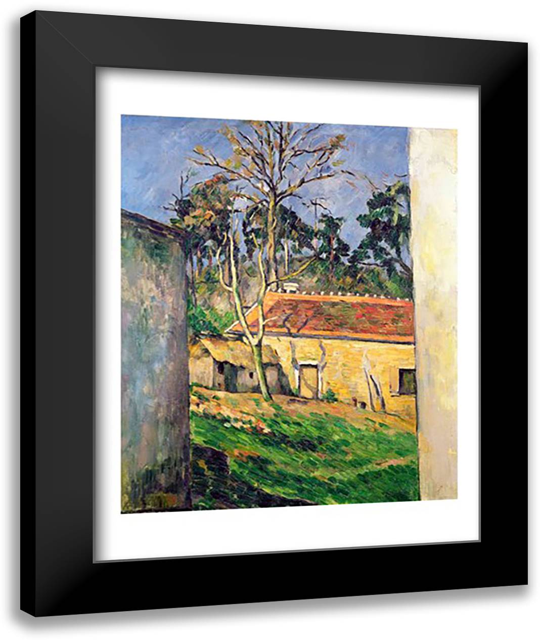 Farmyard at Auvers 22x28 Black Modern Wood Framed Art Print Poster by Cezanne, Paul