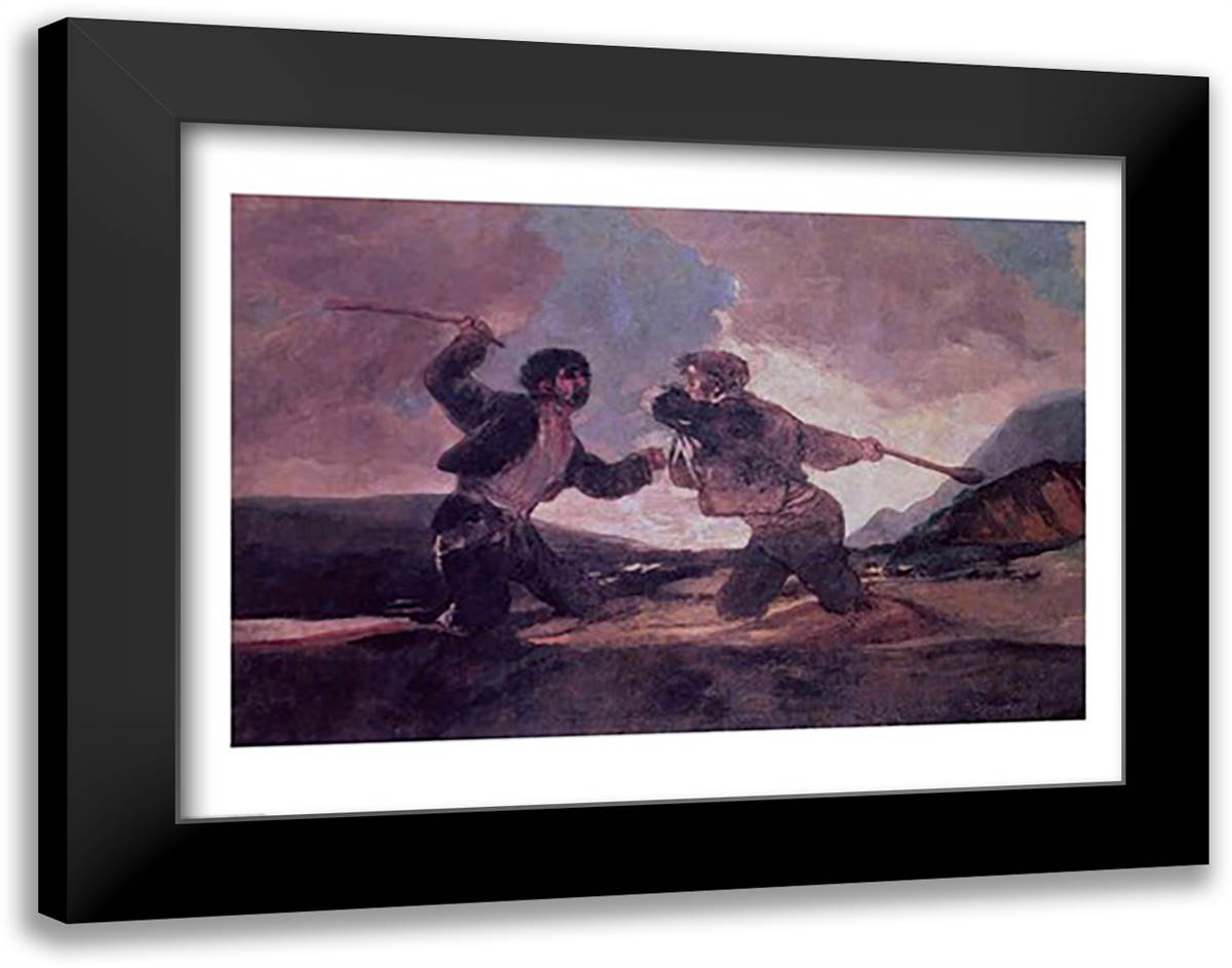Duel with Clubs 28x22 Black Modern Wood Framed Art Print Poster by Goya, Francisco De