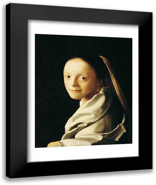 Portrait of a Young Woman 22x28 Black Modern Wood Framed Art Print Poster by Vermeer, Johannes