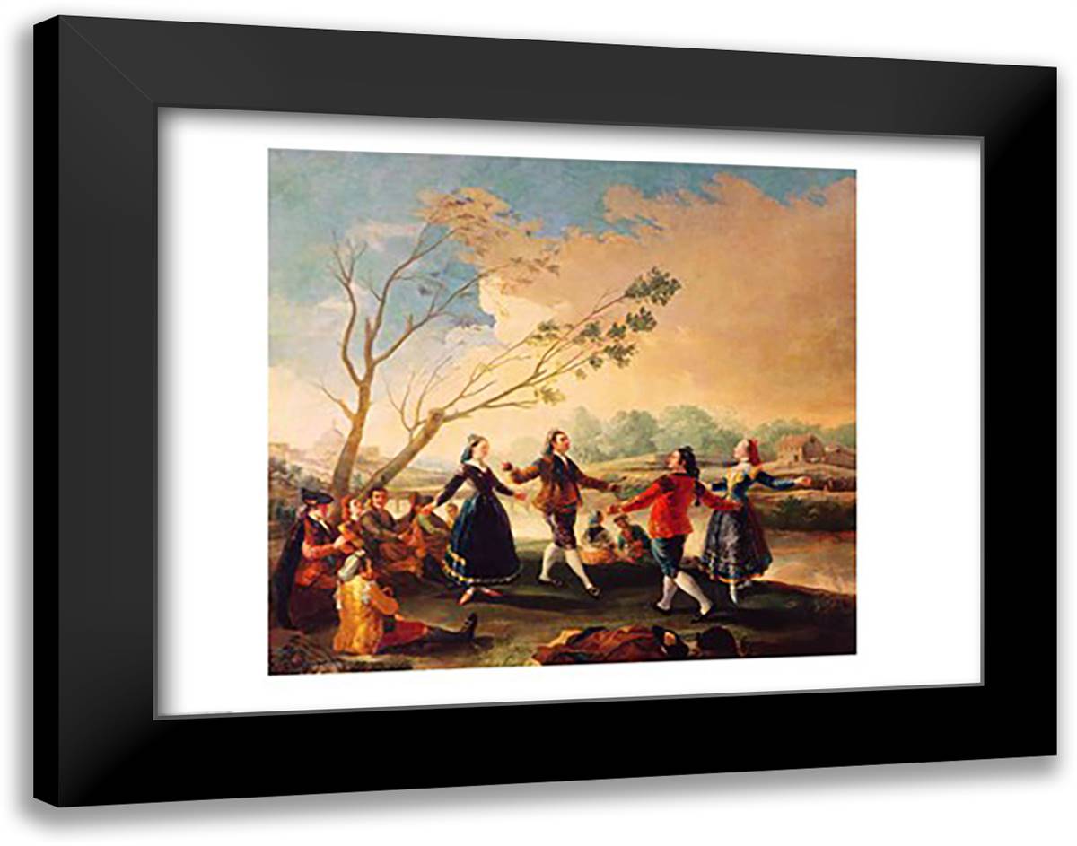Dance on the Banks of the River Manzanares, 1777 28x22 Black Modern Wood Framed Art Print Poster by Goya, Francisco De