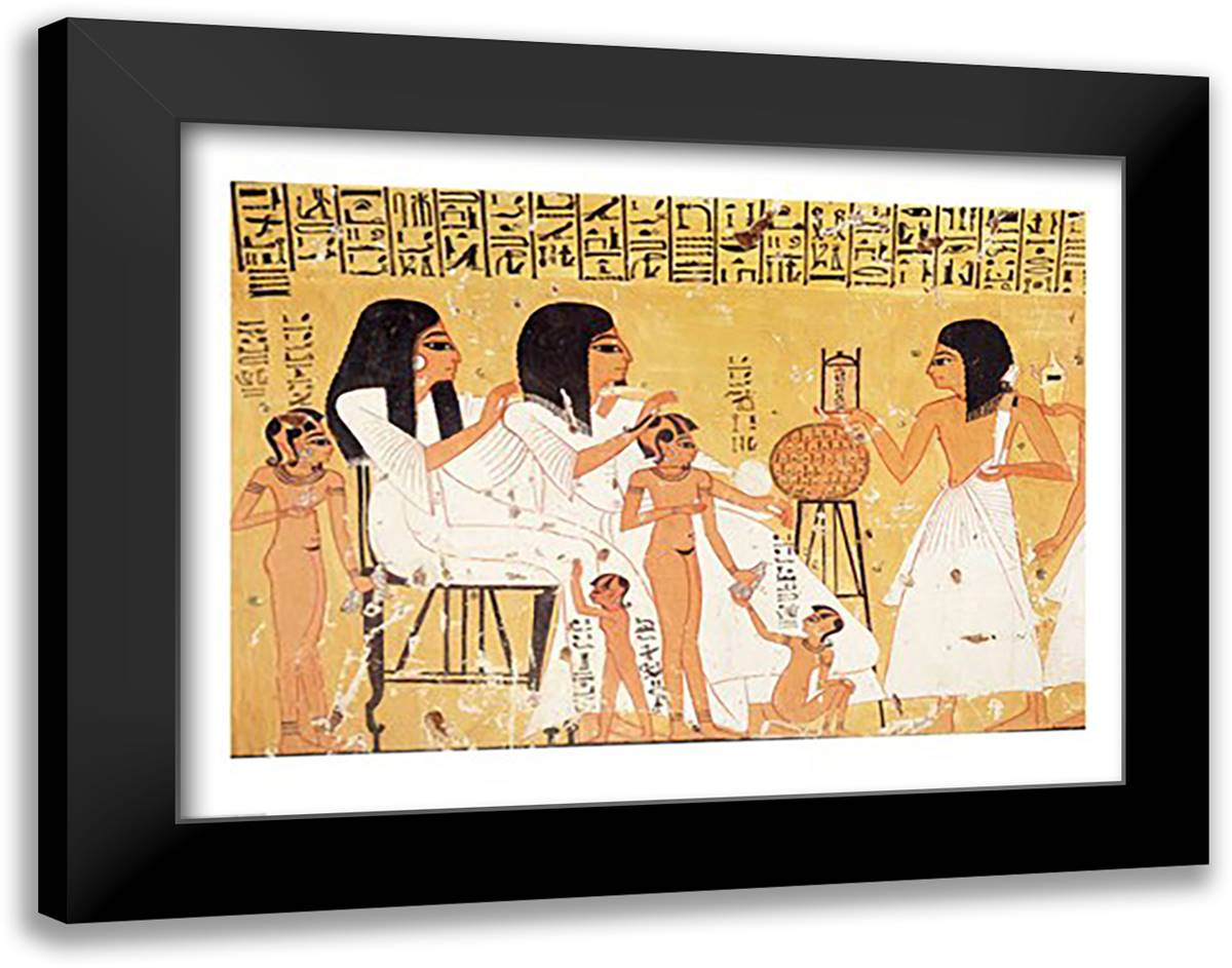 The dead, their family and their servants, from the Tomb of Ankerkhe 28x22 Black Modern Wood Framed Art Print Poster