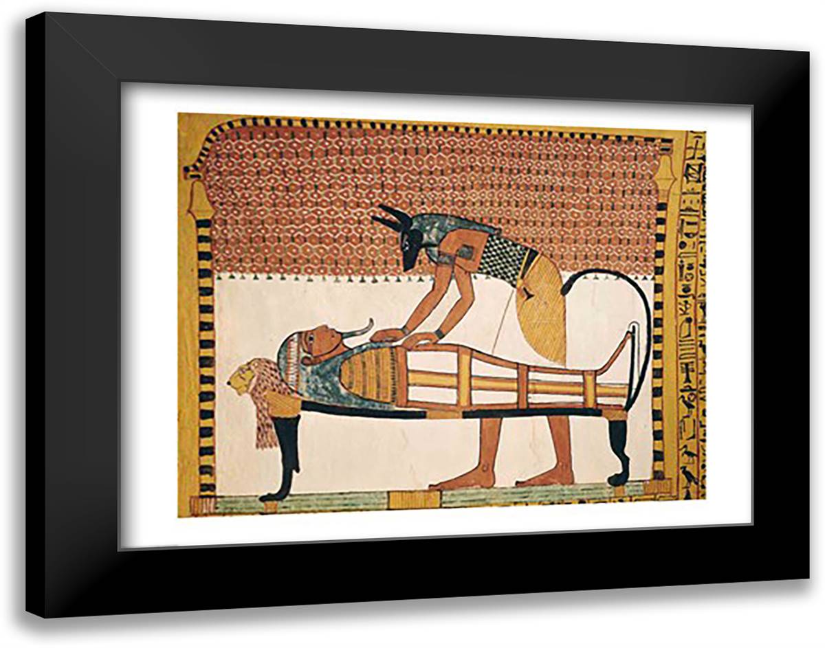 Anubis attends Sennedjem's Mummy 28x22 Black Modern Wood Framed Art Print Poster