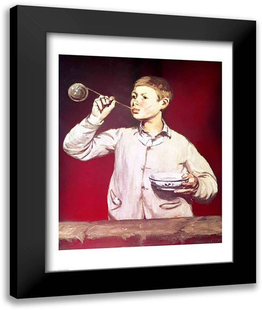 Boy Blowing Bubbles 22x28 Black Modern Wood Framed Art Print Poster by Manet, Edouard