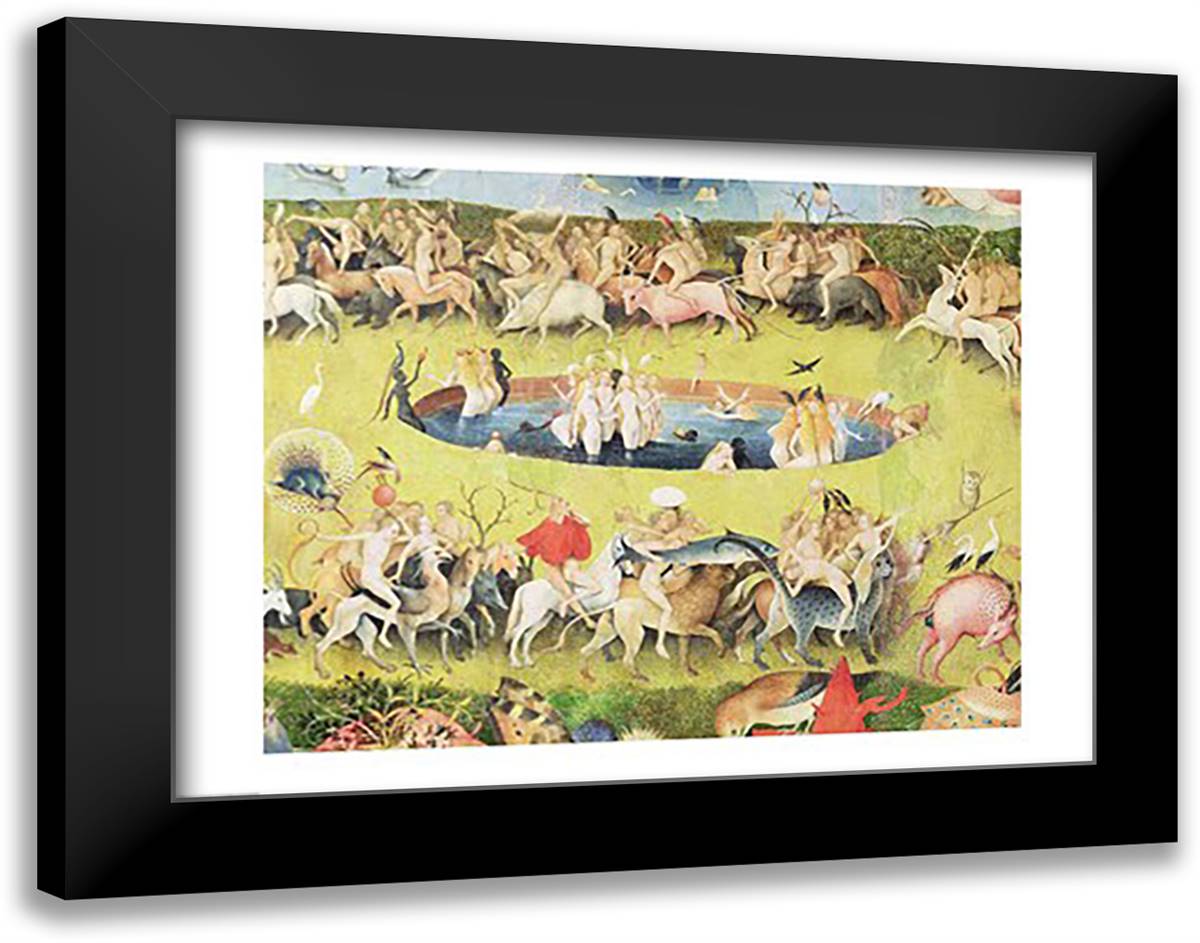 The Garden of Earthly Delights: Allegory of Luxury, central panel of triptych, detail c.1500 28x22 Black Modern Wood Framed Art Print Poster by Bosch, Hieronymus