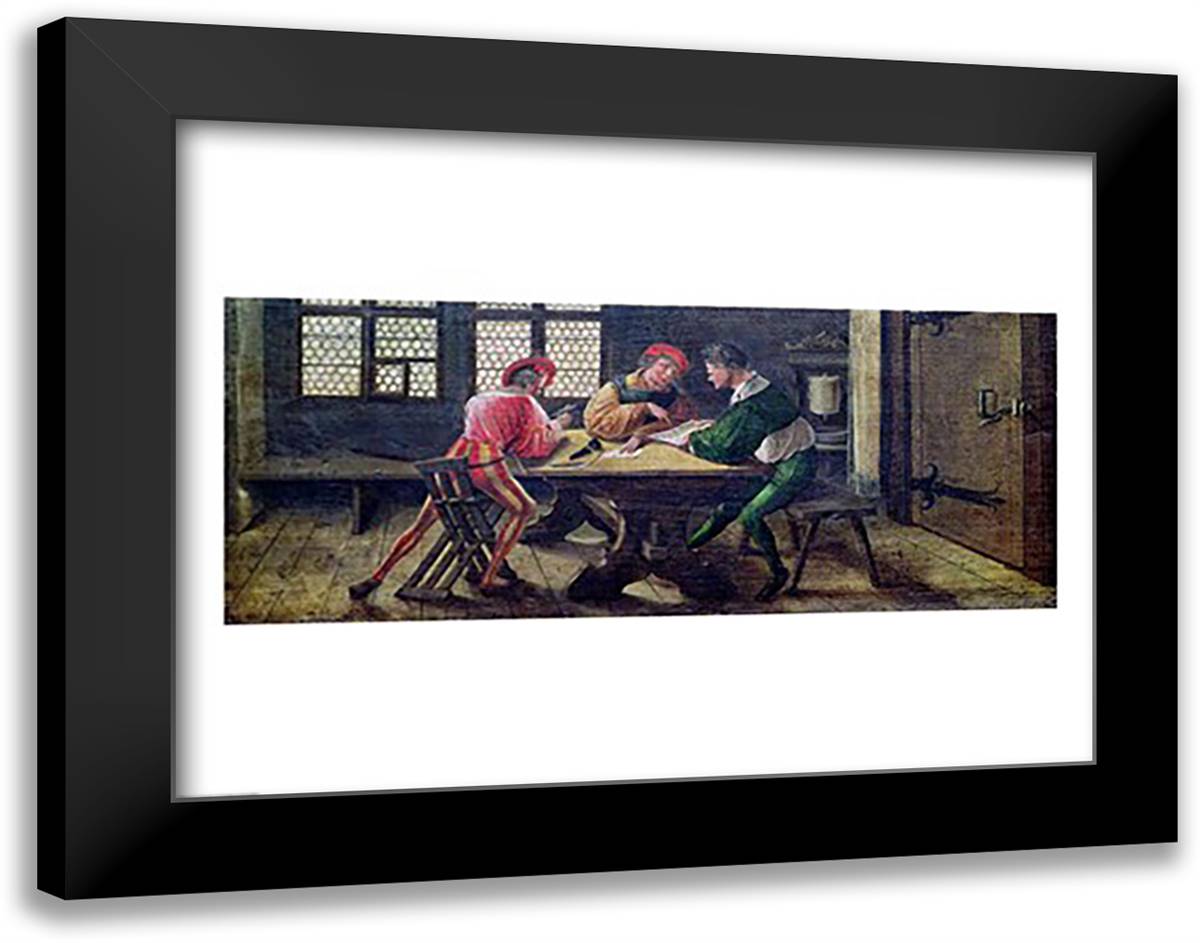 A School Teacher Explaining the Meaning of a Letter to Illiterate Workers, 1516 28x22 Black Modern Wood Framed Art Print Poster by Holbein, Hans
