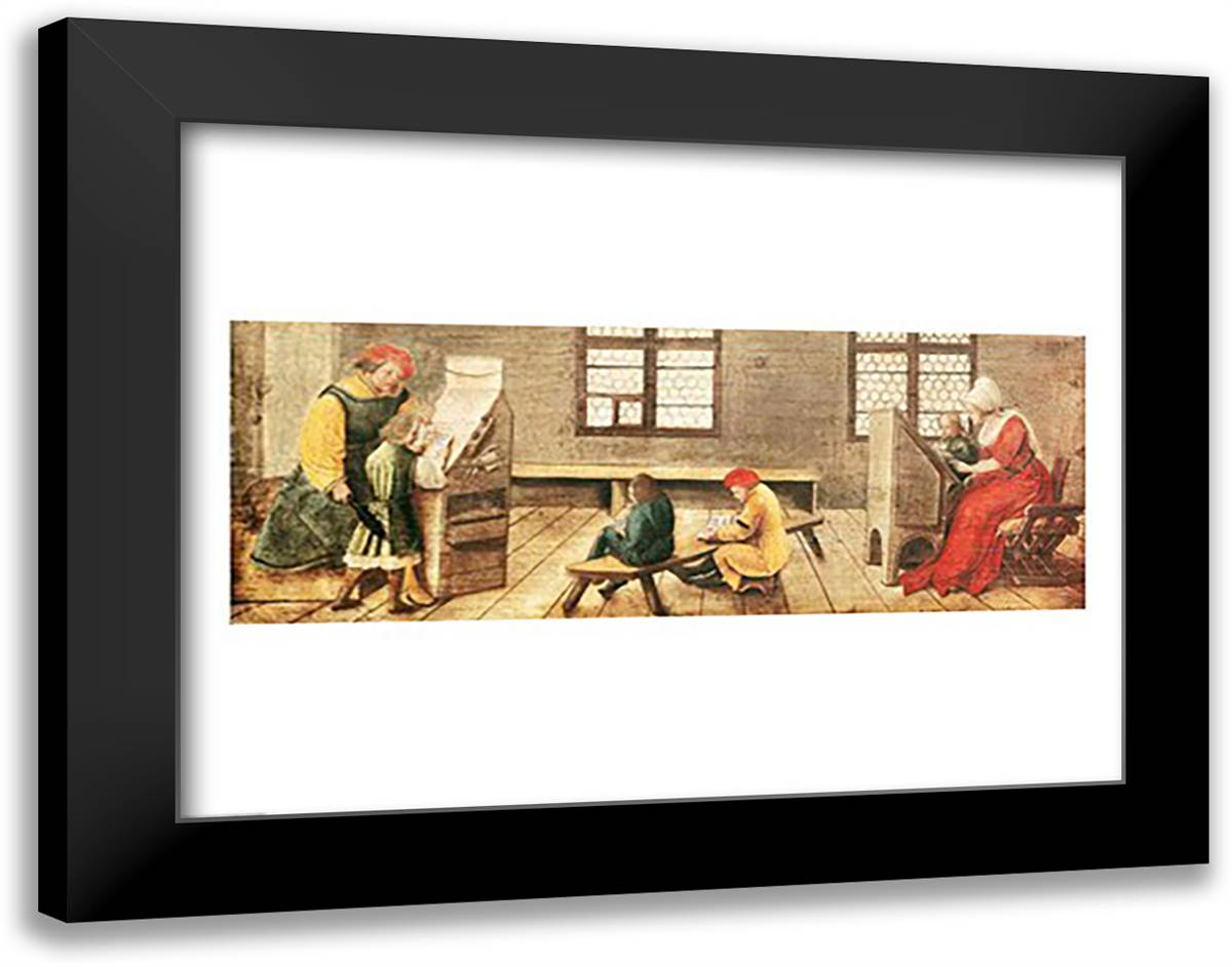 A School Teacher Explaining the Meaning of a Letter to Illiterate Workers, 1516 28x22 Black Modern Wood Framed Art Print Poster by Holbein, Hans