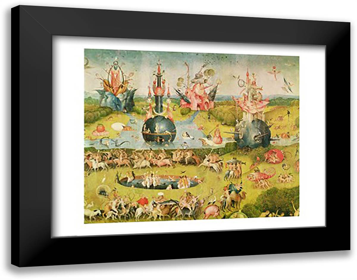 The Garden of Earthly Delights: Allegory of Luxury, central panel of triptych, c.1500 28x22 Black Modern Wood Framed Art Print Poster by Bosch, Hieronymus