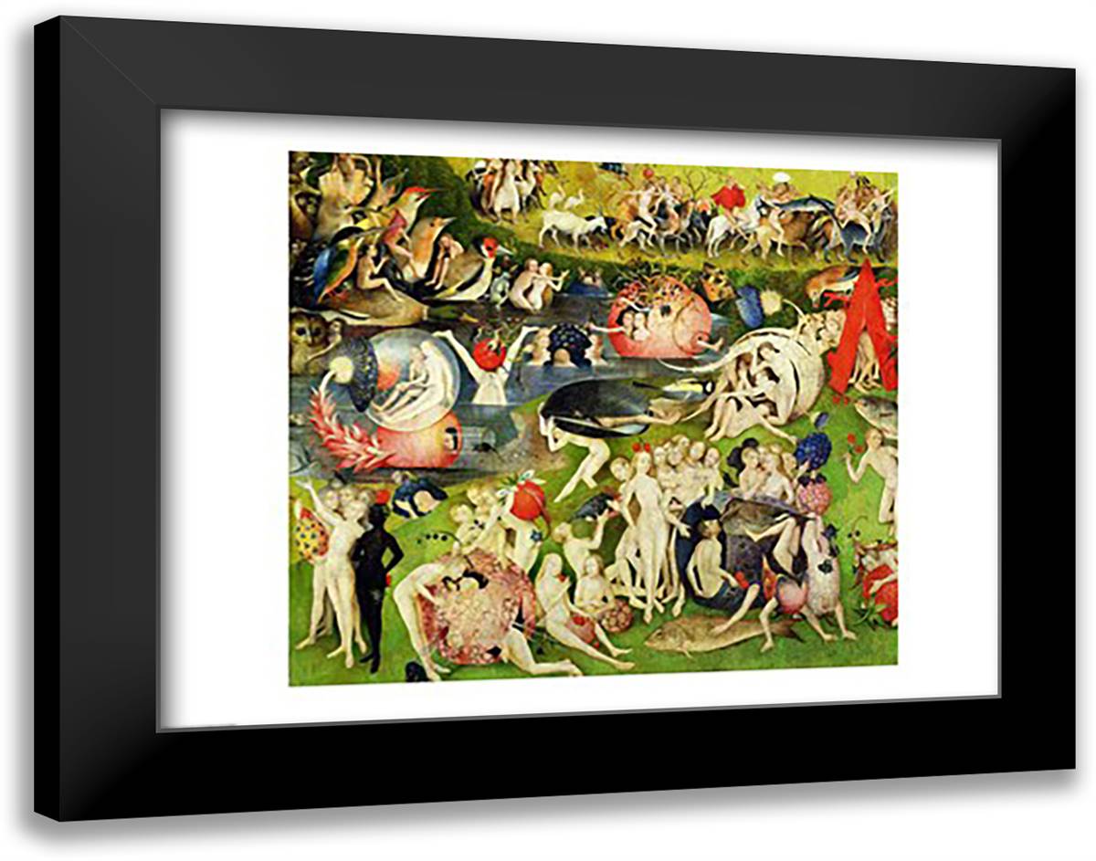 The Garden of Earthly Delights: Allegory of Luxury, central panel of triptych, c.1500 28x22 Black Modern Wood Framed Art Print Poster by Bosch, Hieronymus