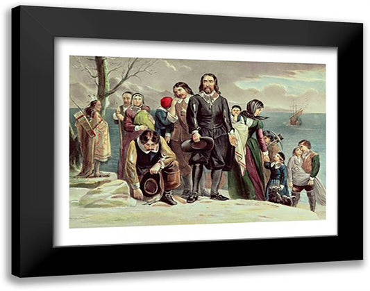 The Landing of the Pilgrims at Plymouth, Massachusetts, December 22nd 1620 28x22 Black Modern Wood Framed Art Print Poster