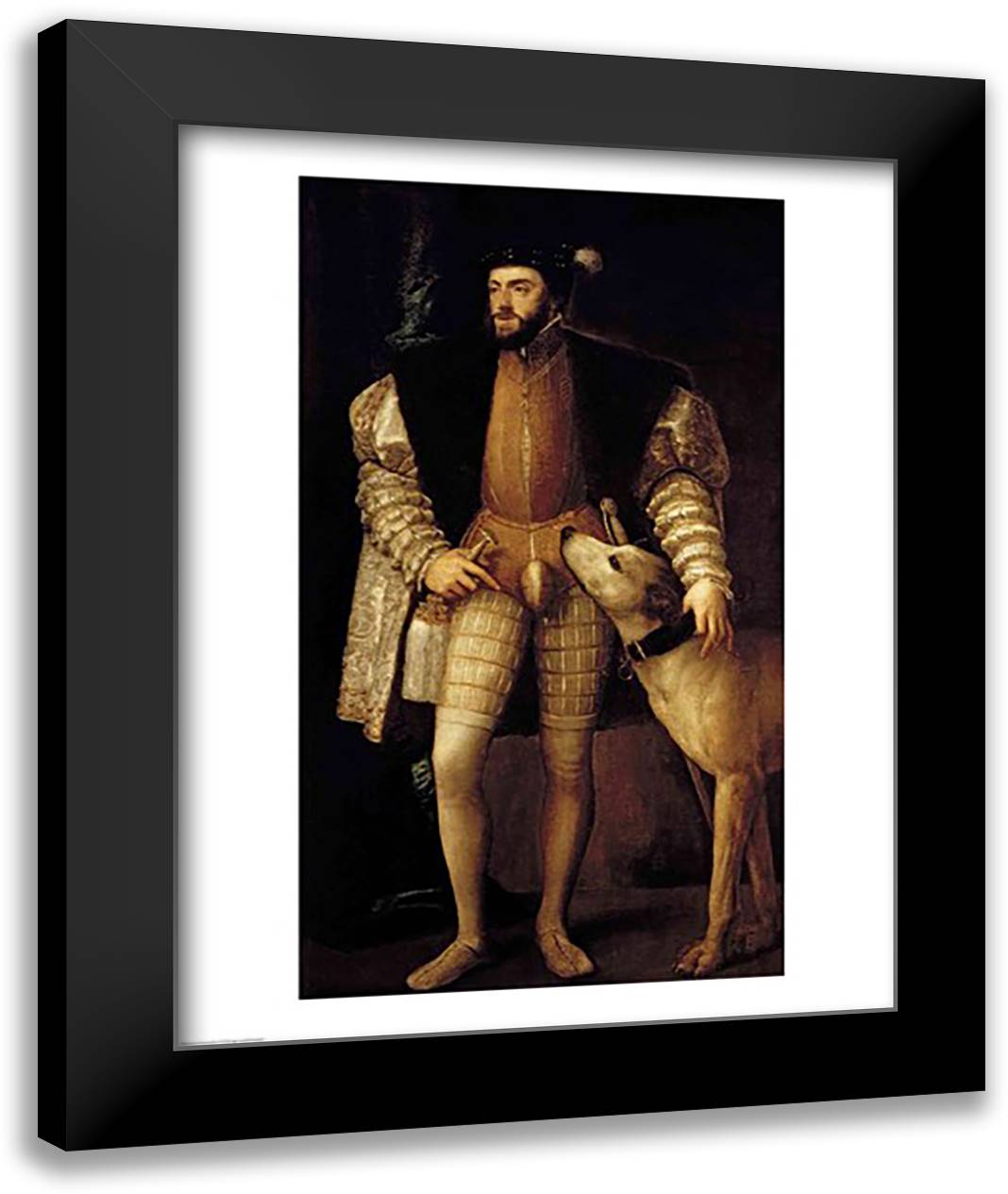 Charles V Holy Roman Emperor and King of Spain with his Dog 22x28 Black Modern Wood Framed Art Print Poster by Titian