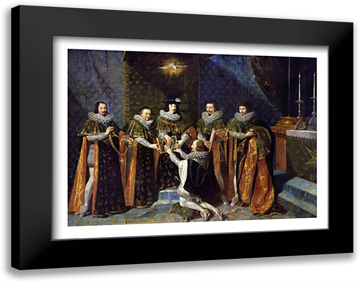 Louis XIII Receiving Henri d'Orleans 28x22 Black Modern Wood Framed Art Print Poster by Champaigne, Philippe De