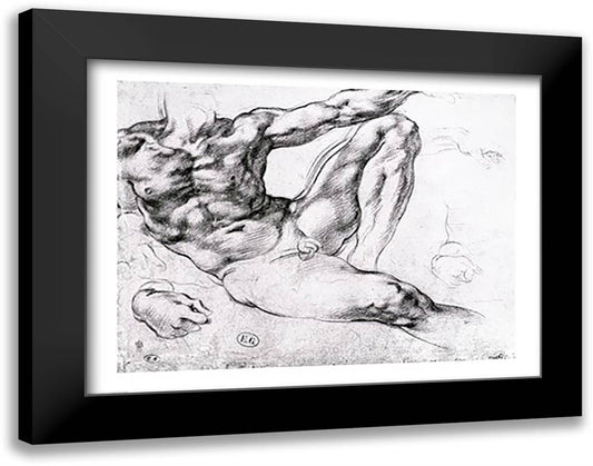 Study for the Creation of Adam 28x22 Black Modern Wood Framed Art Print Poster by Michelangelo