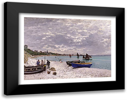 The Beach at Sainte-Adresse, 1867 28x22 Black Modern Wood Framed Art Print Poster by Monet, Claude