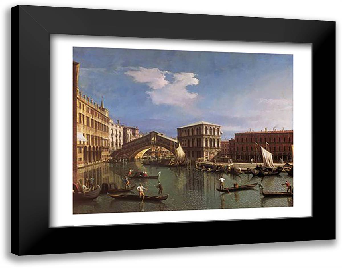 The Rialto Bridge, Venice 28x22 Black Modern Wood Framed Art Print Poster by Canaletto, Giovanni Antonio