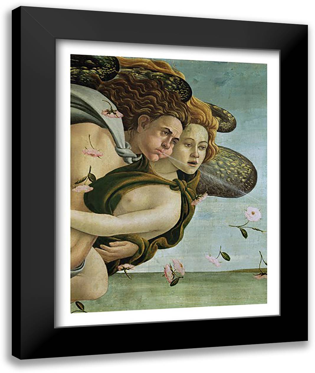 Zephyr and Chloris, detail from The Birth of Venus, c.1485 22x28 Black Modern Wood Framed Art Print Poster by Botticelli, Sandro