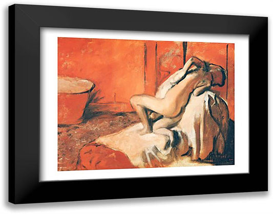 After the Bath 28x22 Black Modern Wood Framed Art Print Poster by Degas, Edgar