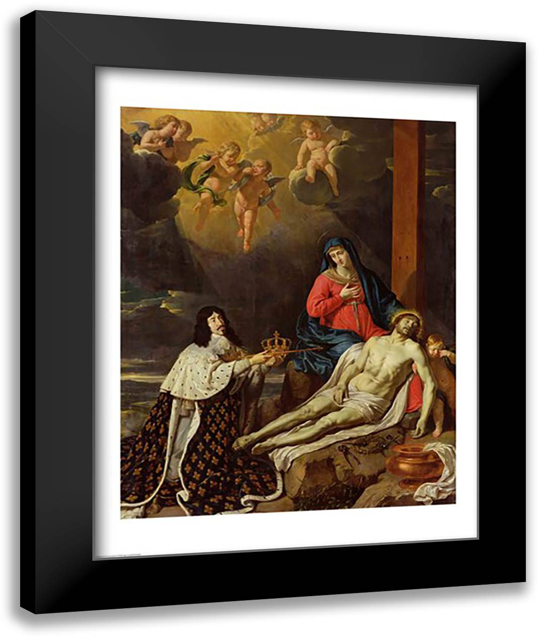 The Vow of Louis XIII King of France and Navarre, 1638 22x28 Black Modern Wood Framed Art Print Poster by Champaigne, Philippe De