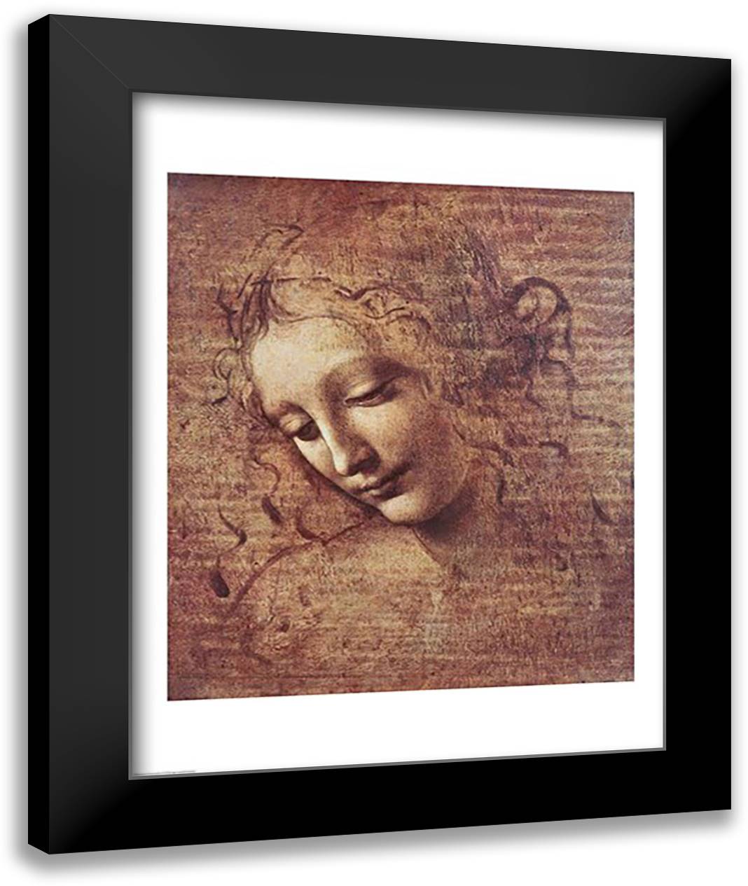 Head of a Young Woman with Tousled Hair 22x28 Black Modern Wood Framed Art Print Poster by da Vinci, Leonardo