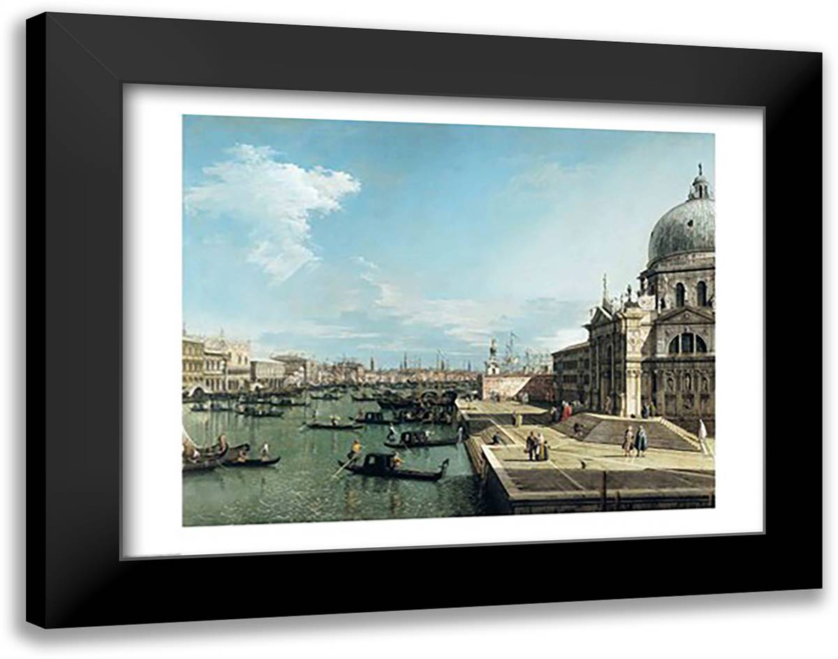The Entrance to the Grand Canal and the church of Santa Maria della Salute, Venice 28x22 Black Modern Wood Framed Art Print Poster by Canaletto, Giovanni Antonio
