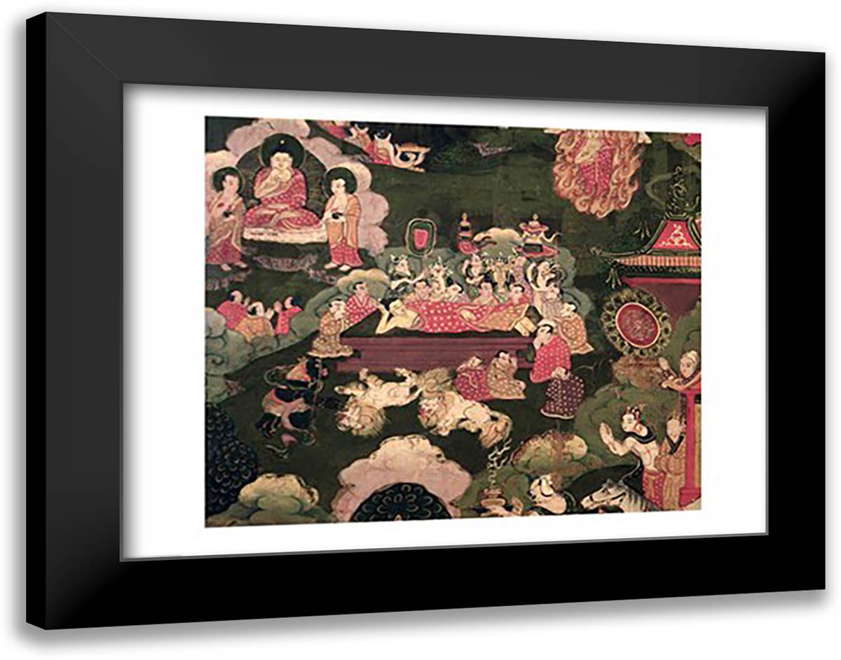 Parinirvana, from 'The Life of Buddha Sakyamuni' 28x22 Black Modern Wood Framed Art Print Poster