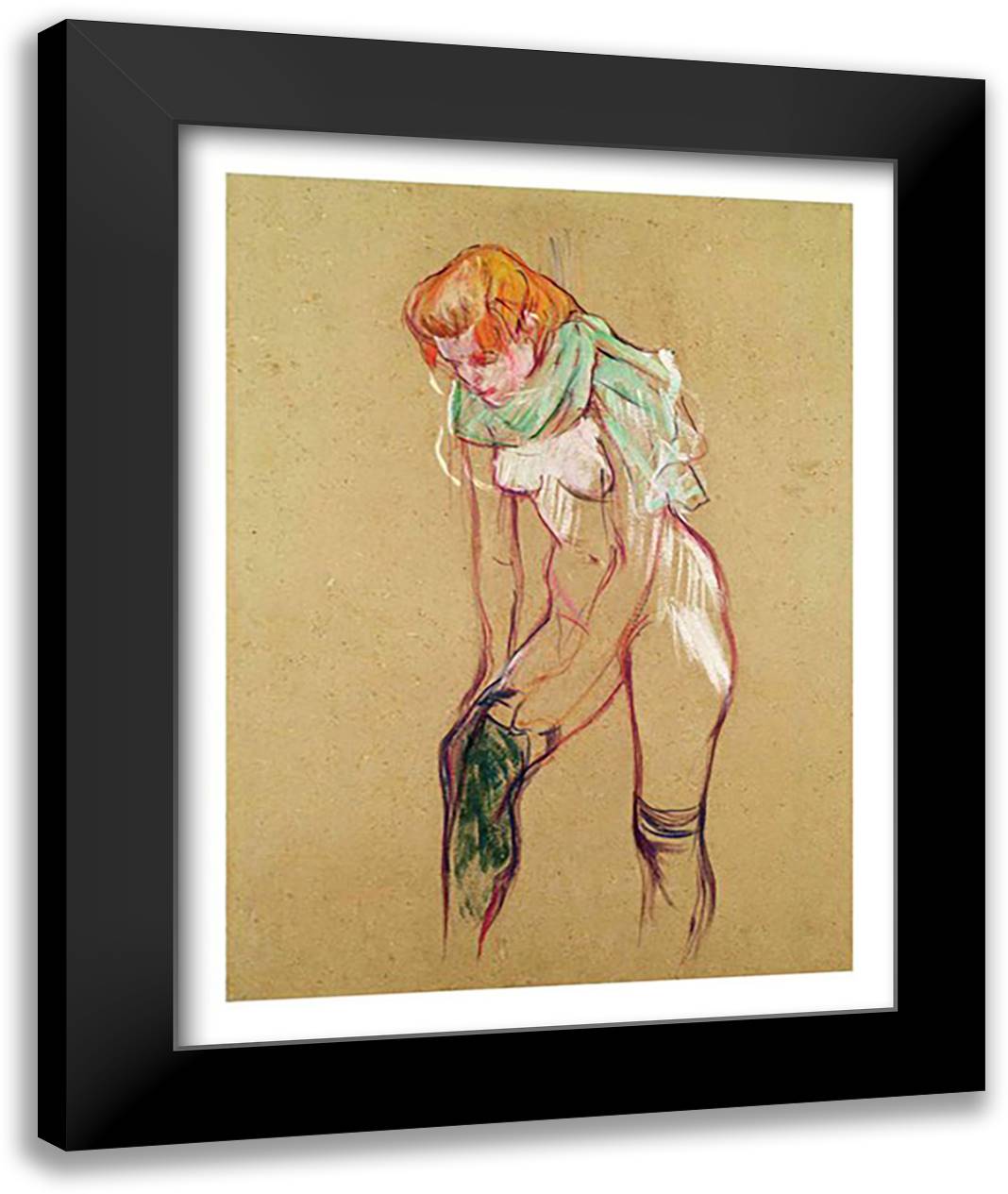Woman Pulling Up her Stocking, 1894 22x28 Black Modern Wood Framed Art Print Poster by Toulouse-Lautrec, Henri de