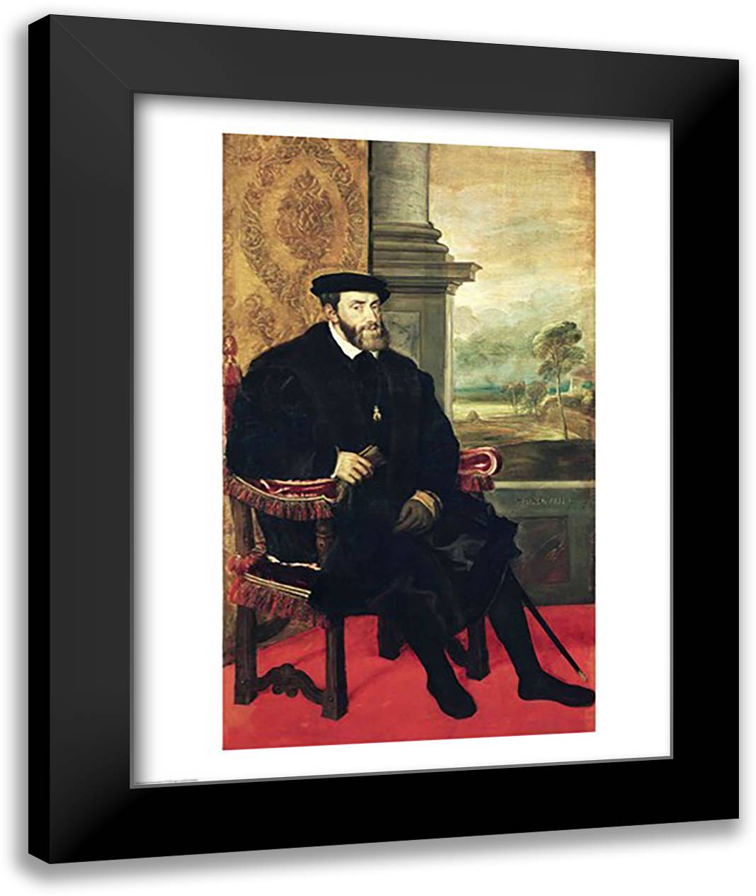 Seated Portrait of Emperor Charles V 22x28 Black Modern Wood Framed Art Print Poster by Titian