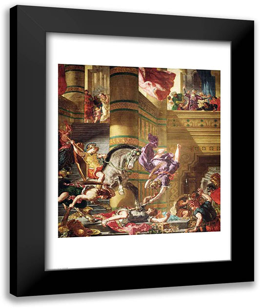 The Expulsion of Heliodorus from the Temple 22x28 Black Modern Wood Framed Art Print Poster by Delacroix, Eugene