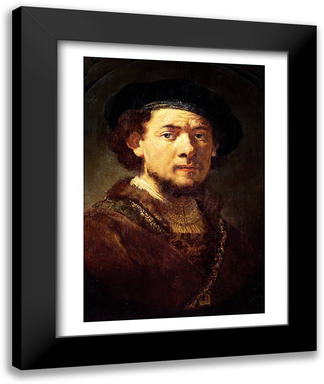 Portrait of a Man with a Gold Chain or, Self Portrait with Beard 22x28 Black Modern Wood Framed Art Print Poster by Rembrandt