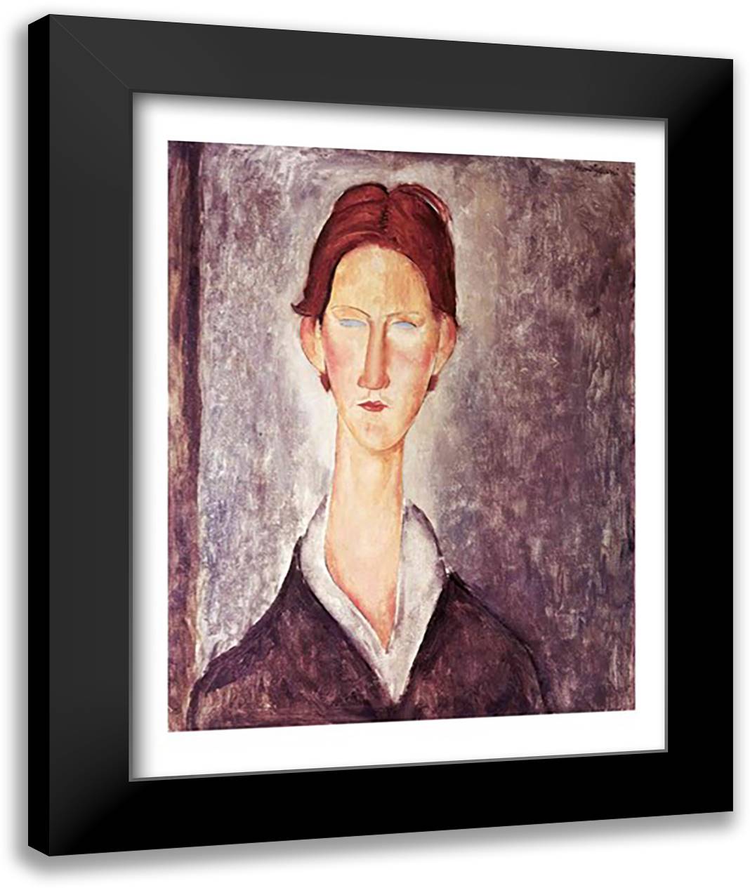 Portrait of a Student 22x28 Black Modern Wood Framed Art Print Poster by Modigliani, Amedeo