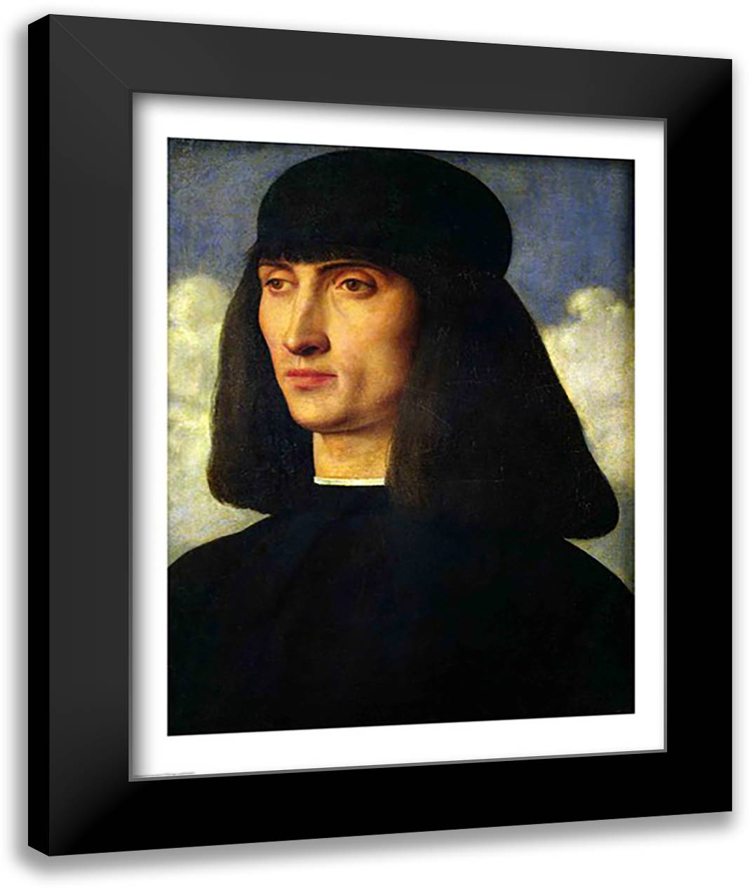 Portrait of a Young Man 22x28 Black Modern Wood Framed Art Print Poster by Bellini, Giovanni