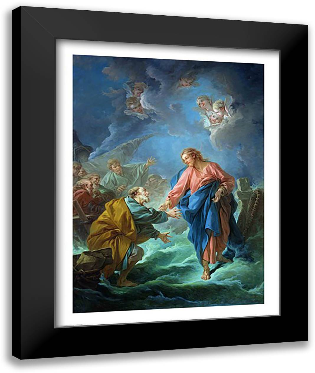 St. Peter Invited to Walk on the Water 22x28 Black Modern Wood Framed Art Print Poster by Boucher, Francois