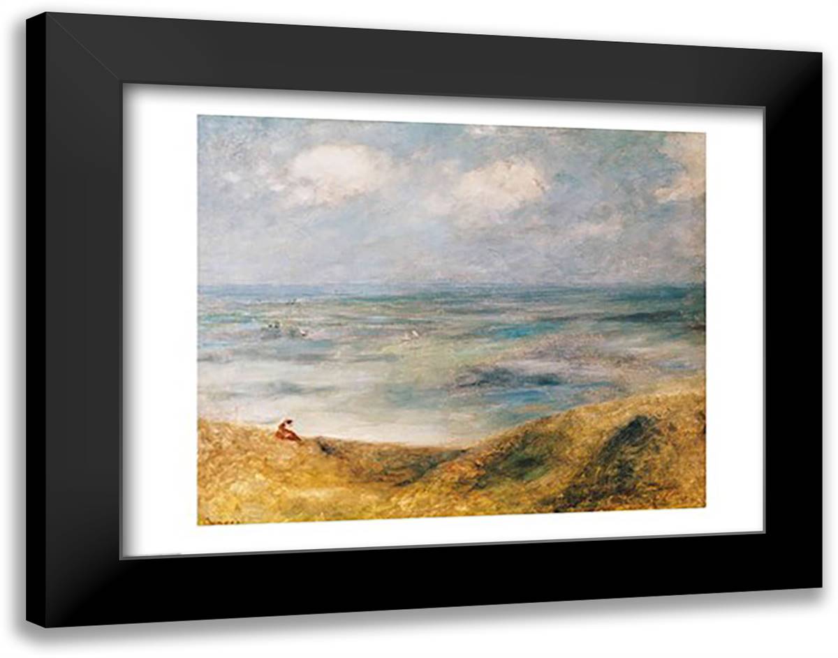 View of the Sea, Guernsey 28x22 Black Modern Wood Framed Art Print Poster by Renoir, Pierre-Auguste