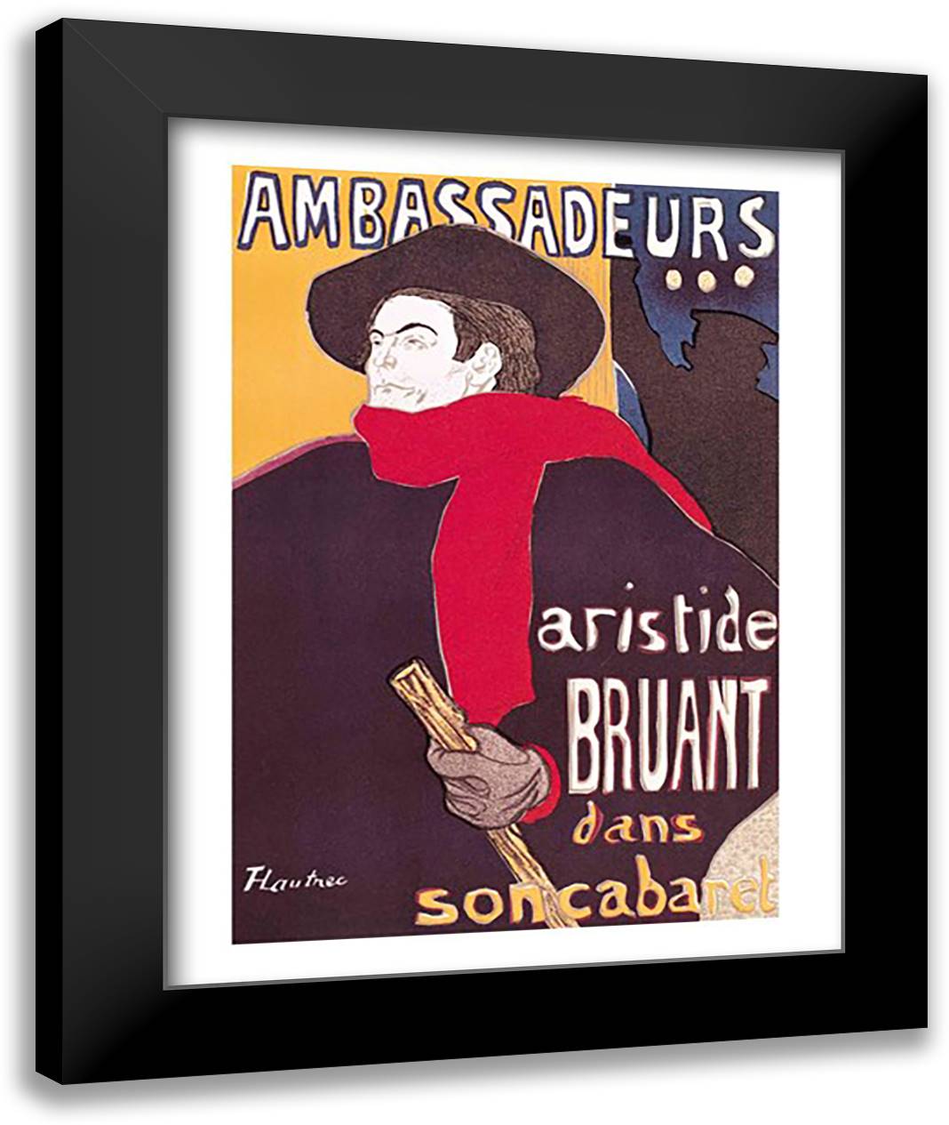 Poster advertising Aristide Bruant 22x28 Black Modern Wood Framed Art Print Poster by Toulouse-Lautrec, Henri de