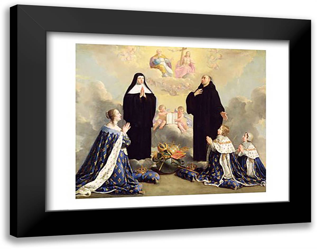 Anne of Austria and her Children at Prayer 28x22 Black Modern Wood Framed Art Print Poster by Champaigne, Philippe De