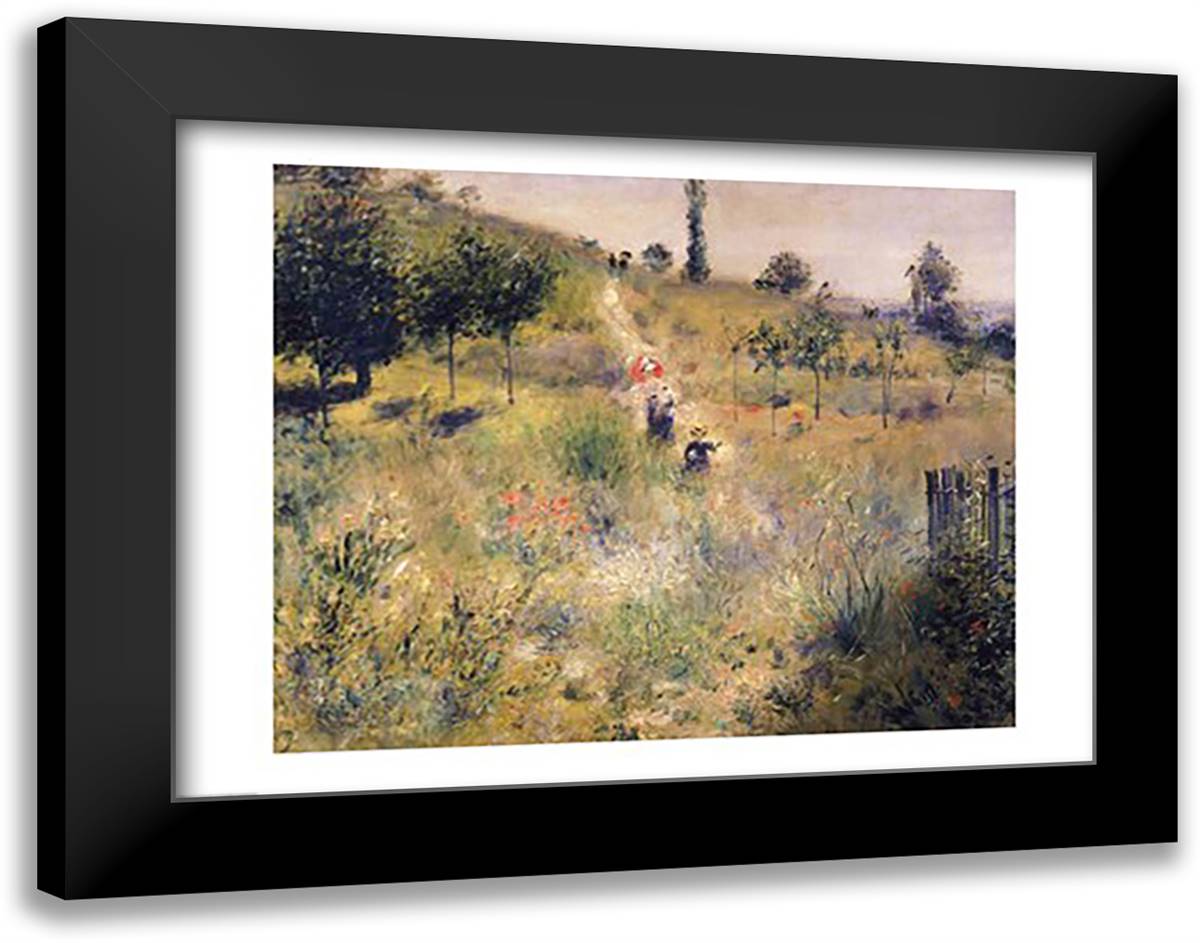 The Path through the Long Grass 28x22 Black Modern Wood Framed Art Print Poster by Renoir, Pierre-Auguste