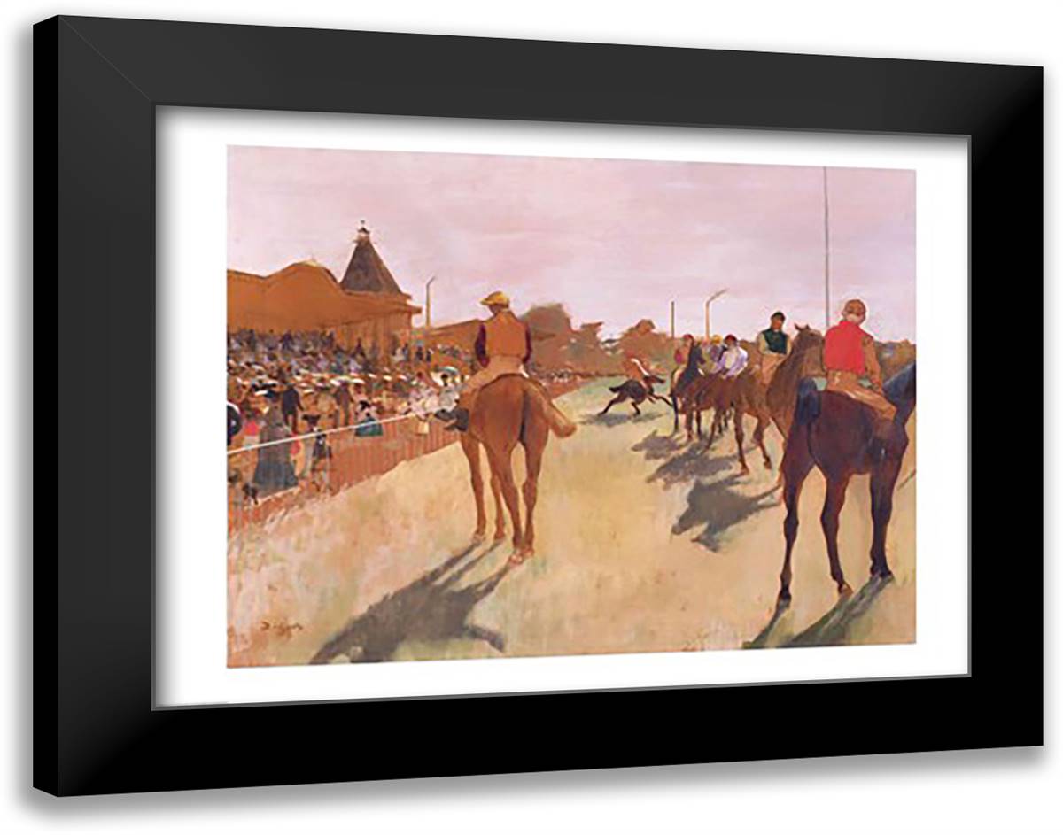 The Parade, or Race Horses in front of the Stands 28x22 Black Modern Wood Framed Art Print Poster by Degas, Edgar