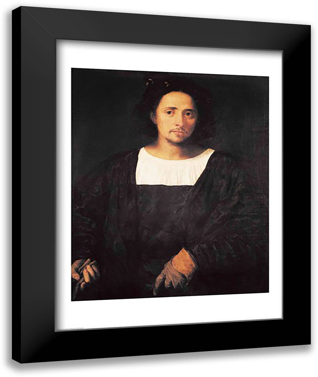 Man with a Glove 22x28 Black Modern Wood Framed Art Print Poster by Titian