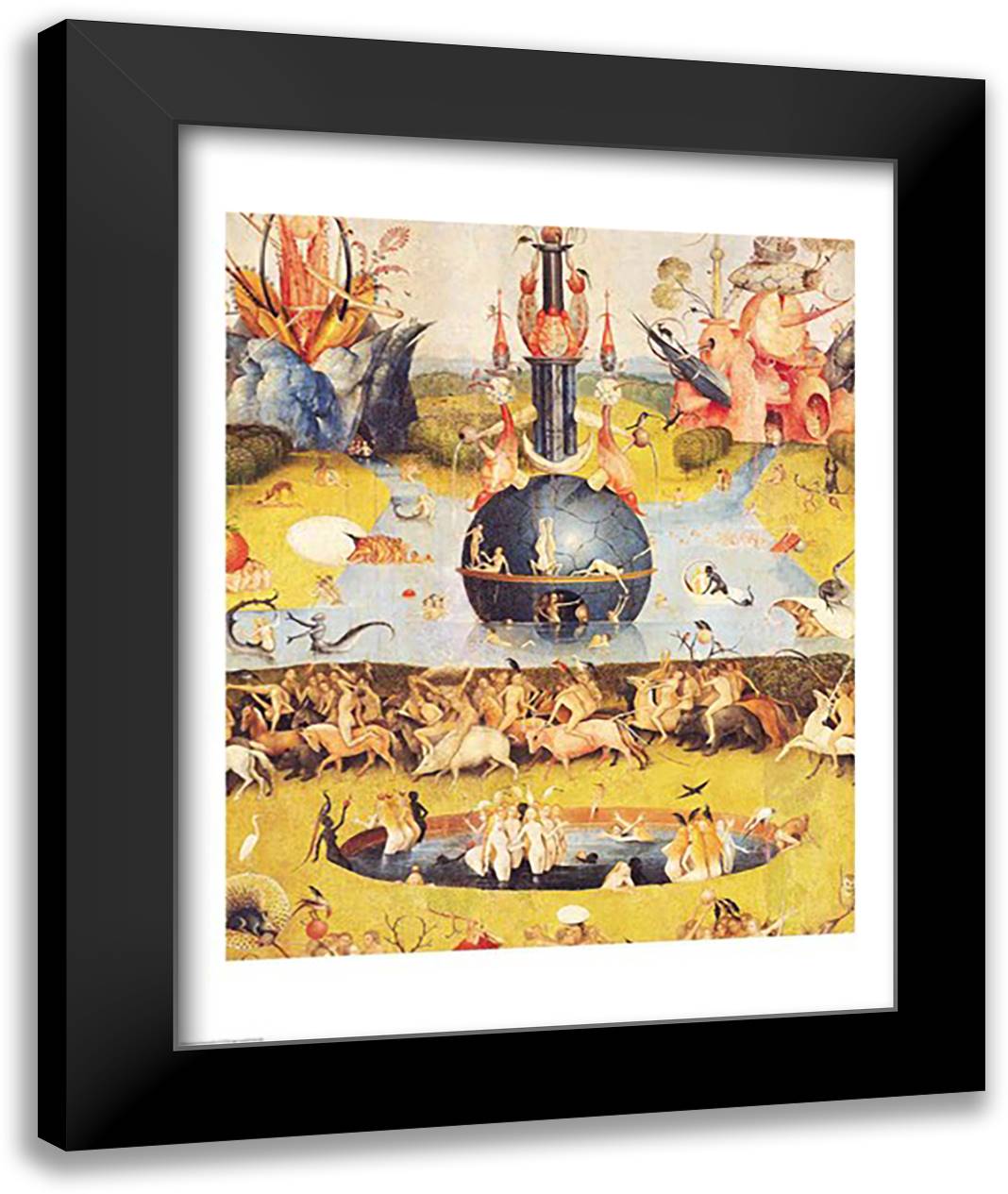 The Garden of Earthly Delights: Allegory of Luxury, detail of the central panel, c.1500 22x28 Black Modern Wood Framed Art Print Poster by Bosch, Hieronymus