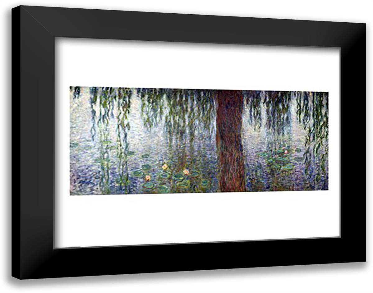 Waterlilies: Morning with Weeping Willows, detail of the left section, 1915-26 28x22 Black Modern Wood Framed Art Print Poster by Monet, Claude