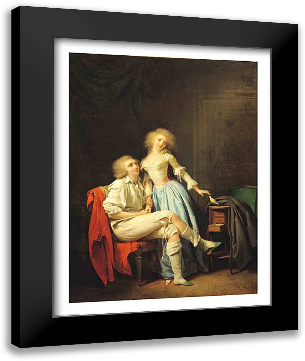 Couple with an Escaped Bird 22x28 Black Modern Wood Framed Art Print Poster by Boilly, Louis-Leopold