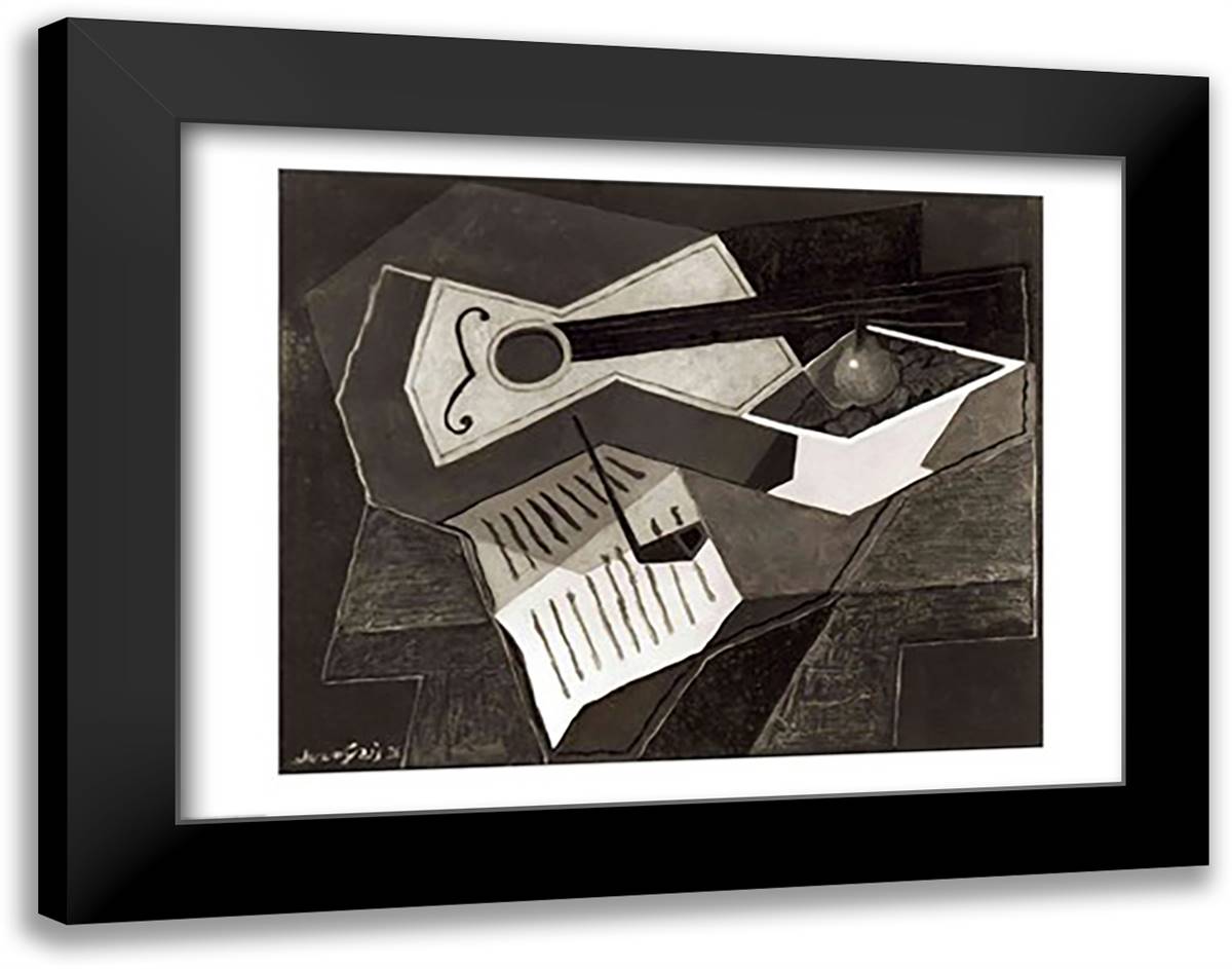 Guitar and Fruit bowl, 1926 28x22 Black Modern Wood Framed Art Print Poster by Gris, Juan